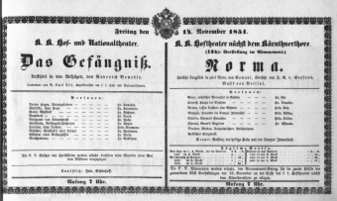 Theaterzettel (Oper und Burgtheater in Wien) 18511114 Seite: 1