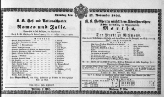 Theaterzettel (Oper und Burgtheater in Wien) 18511117 Seite: 1