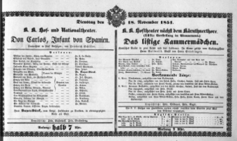 Theaterzettel (Oper und Burgtheater in Wien) 18511118 Seite: 1