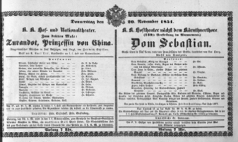 Theaterzettel (Oper und Burgtheater in Wien) 18511120 Seite: 1