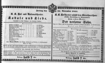 Theaterzettel (Oper und Burgtheater in Wien) 18511121 Seite: 1