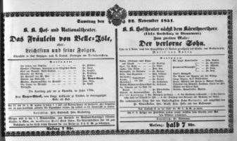 Theaterzettel (Oper und Burgtheater in Wien) 18511122 Seite: 1