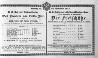 Theaterzettel (Oper und Burgtheater in Wien) 18511123 Seite: 1
