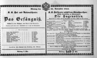 Theaterzettel (Oper und Burgtheater in Wien) 18511124 Seite: 1