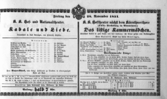 Theaterzettel (Oper und Burgtheater in Wien) 18511128 Seite: 1