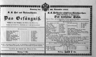 Theaterzettel (Oper und Burgtheater in Wien) 18511130 Seite: 1