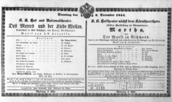 Theaterzettel (Oper und Burgtheater in Wien) 18511202 Seite: 1