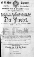 Theaterzettel (Oper und Burgtheater in Wien) 18511203 Seite: 1