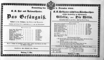 Theaterzettel (Oper und Burgtheater in Wien) 18511204 Seite: 1