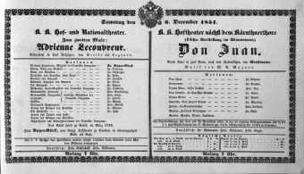 Theaterzettel (Oper und Burgtheater in Wien) 18511206 Seite: 1