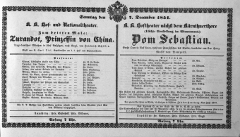 Theaterzettel (Oper und Burgtheater in Wien) 18511207 Seite: 1