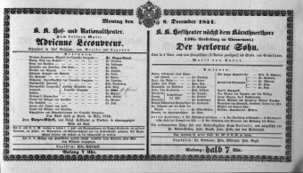Theaterzettel (Oper und Burgtheater in Wien) 18511208 Seite: 1