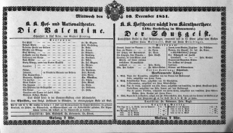Theaterzettel (Oper und Burgtheater in Wien) 18511210 Seite: 1