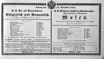 Theaterzettel (Oper und Burgtheater in Wien) 18511212 Seite: 1