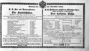Theaterzettel (Oper und Burgtheater in Wien) 18511214 Seite: 1