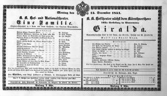 Theaterzettel (Oper und Burgtheater in Wien) 18511215 Seite: 1