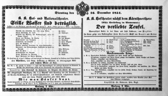 Theaterzettel (Oper und Burgtheater in Wien) 18511216 Seite: 1