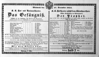 Theaterzettel (Oper und Burgtheater in Wien) 18511217 Seite: 1