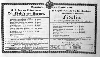 Theaterzettel (Oper und Burgtheater in Wien) 18511218 Seite: 1