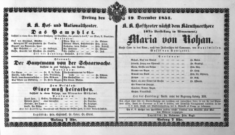 Theaterzettel (Oper und Burgtheater in Wien) 18511219 Seite: 1