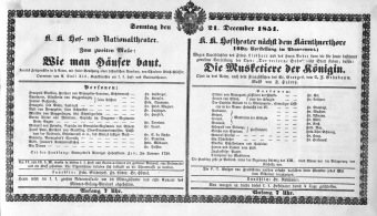 Theaterzettel (Oper und Burgtheater in Wien) 18511221 Seite: 1