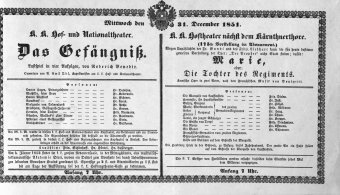 Theaterzettel (Oper und Burgtheater in Wien) 18511231 Seite: 1