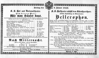 Theaterzettel (Oper und Burgtheater in Wien) 18520102 Seite: 1