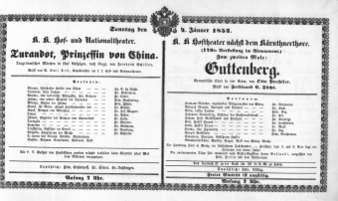 Theaterzettel (Oper und Burgtheater in Wien) 18520104 Seite: 1