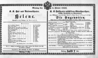 Theaterzettel (Oper und Burgtheater in Wien) 18520105 Seite: 1