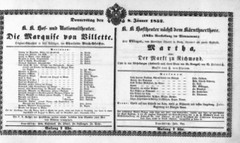 Theaterzettel (Oper und Burgtheater in Wien) 18520108 Seite: 1