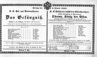 Theaterzettel (Oper und Burgtheater in Wien) 18520109 Seite: 1