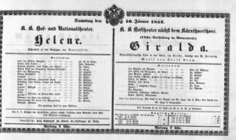 Theaterzettel (Oper und Burgtheater in Wien) 18520110 Seite: 1