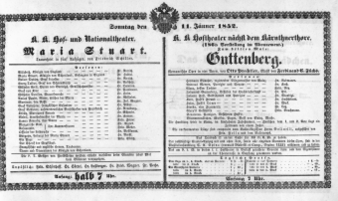 Theaterzettel (Oper und Burgtheater in Wien) 18520111 Seite: 1