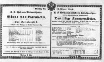 Theaterzettel (Oper und Burgtheater in Wien) 18520112 Seite: 1