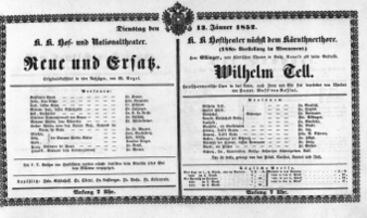 Theaterzettel (Oper und Burgtheater in Wien) 18520113 Seite: 1