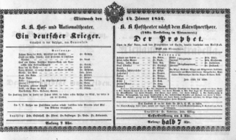 Theaterzettel (Oper und Burgtheater in Wien) 18520114 Seite: 1