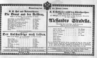 Theaterzettel (Oper und Burgtheater in Wien) 18520115 Seite: 1