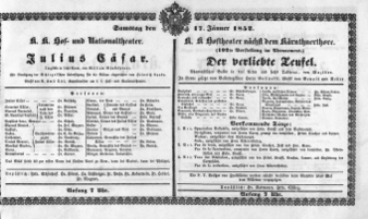 Theaterzettel (Oper und Burgtheater in Wien) 18520117 Seite: 1