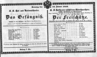 Theaterzettel (Oper und Burgtheater in Wien) 18520118 Seite: 1