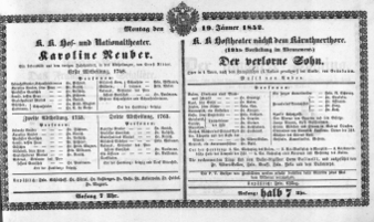 Theaterzettel (Oper und Burgtheater in Wien) 18520119 Seite: 1