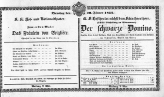Theaterzettel (Oper und Burgtheater in Wien) 18520120 Seite: 1