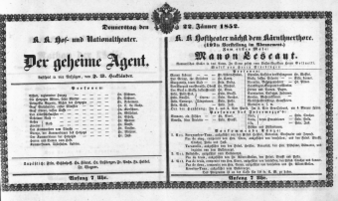 Theaterzettel (Oper und Burgtheater in Wien) 18520122 Seite: 1