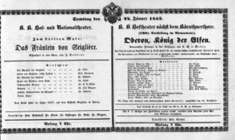 Theaterzettel (Oper und Burgtheater in Wien) 18520124 Seite: 1
