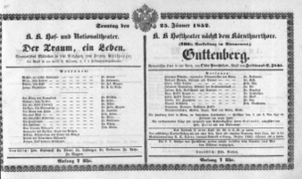 Theaterzettel (Oper und Burgtheater in Wien) 18520125 Seite: 1