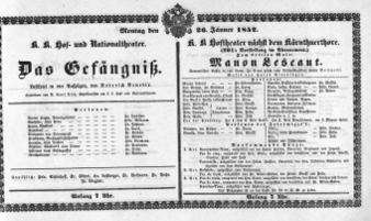 Theaterzettel (Oper und Burgtheater in Wien) 18520126 Seite: 1