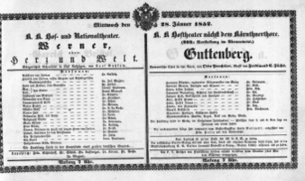 Theaterzettel (Oper und Burgtheater in Wien) 18520128 Seite: 1