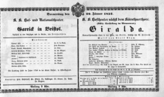 Theaterzettel (Oper und Burgtheater in Wien) 18520129 Seite: 1