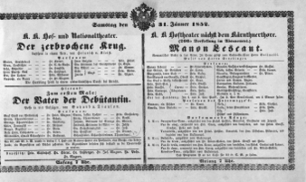 Theaterzettel (Oper und Burgtheater in Wien) 18520131 Seite: 1