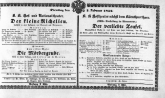 Theaterzettel (Oper und Burgtheater in Wien) 18520203 Seite: 1