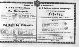 Theaterzettel (Oper und Burgtheater in Wien) 18520204 Seite: 1